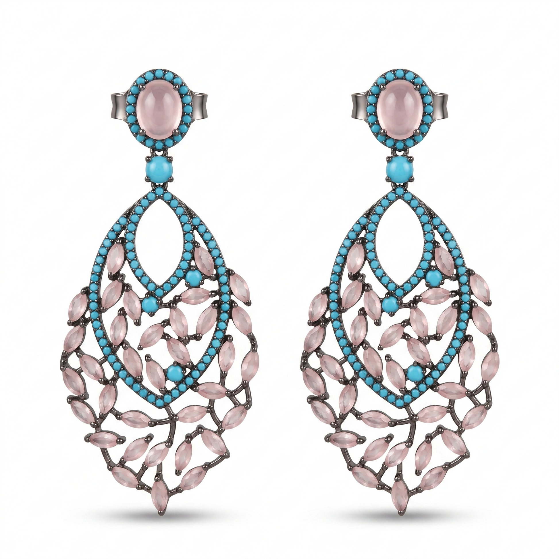 Blush Turquoise vine drop earrings in 925 silver