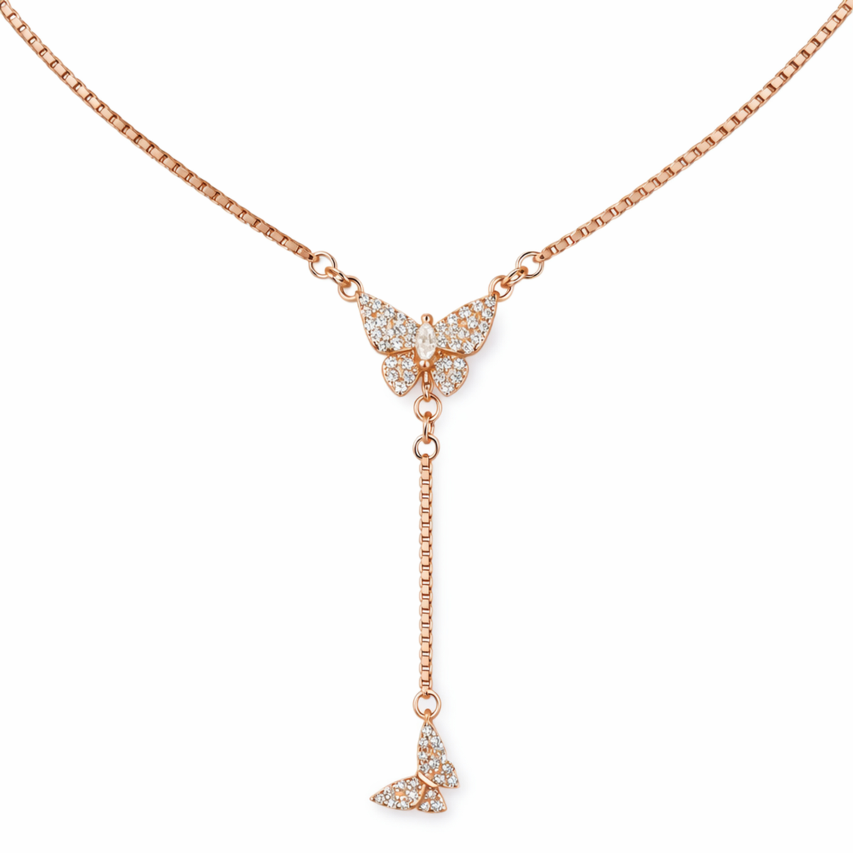 Butterfly Drop Necklace – Rose Gold Finish