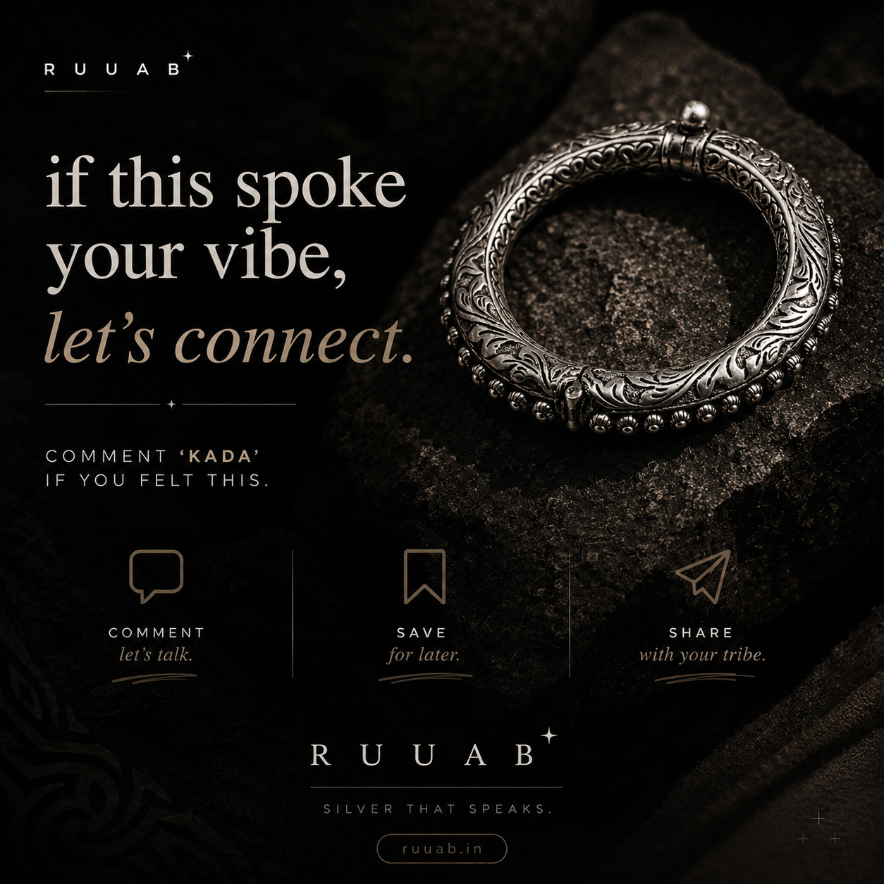 Rajwadi beaded kada for men in 925 silver, antique kada