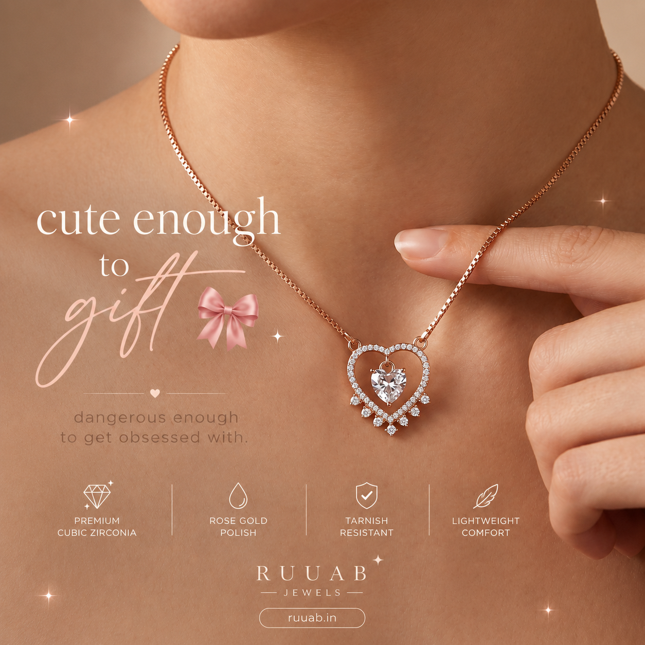 Eternal Heart drop necklace in 925 silver