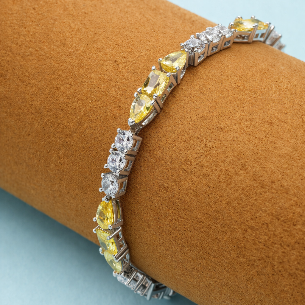 Citrine Glow Tennis Bracelet – 925 Silver