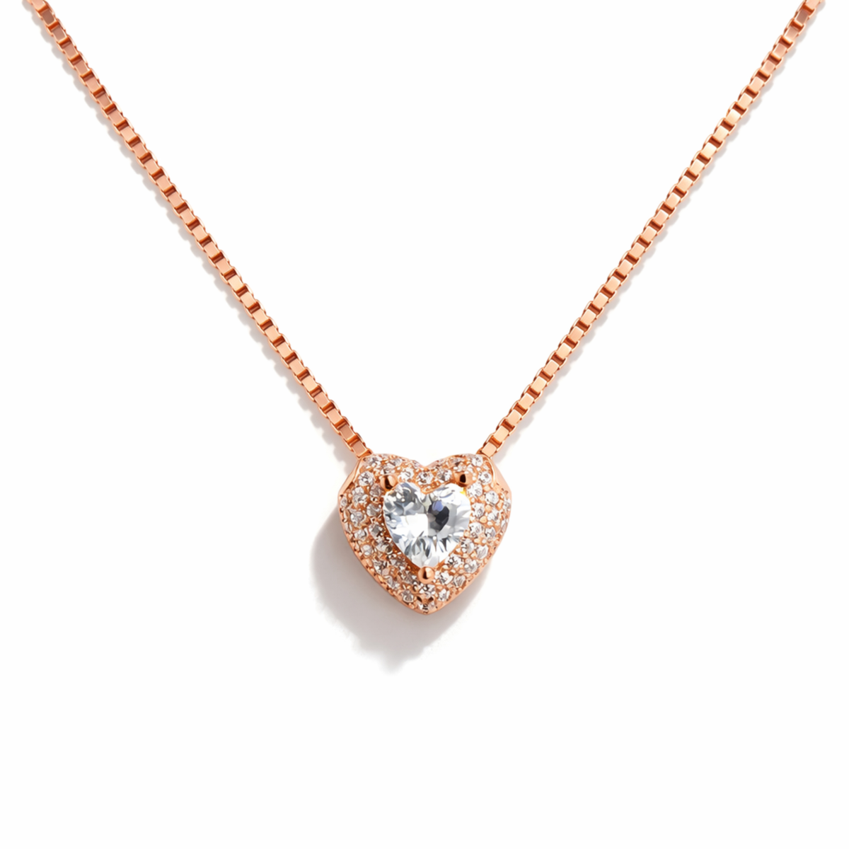 Classic Heart Halo Necklace – Rose Gold Finish