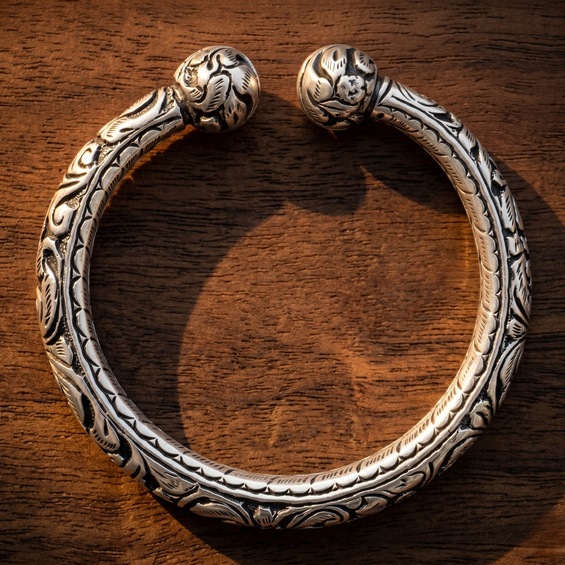 Classic Rajwadi engraved kada in 925 silver, Ruaab Exclusive