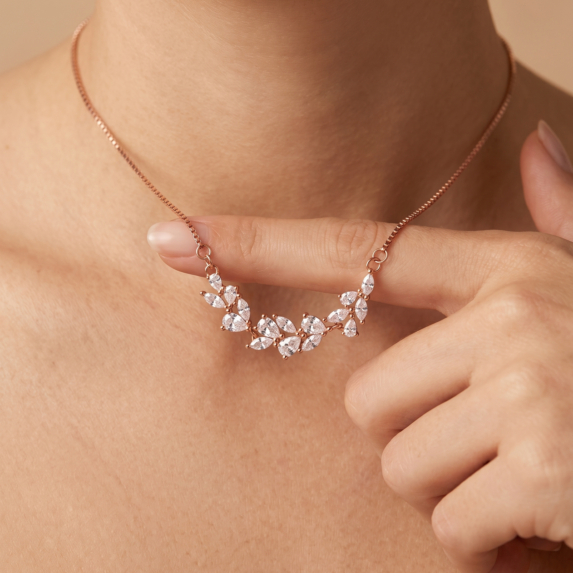 Crystal Leaf Necklace – 925 Silver