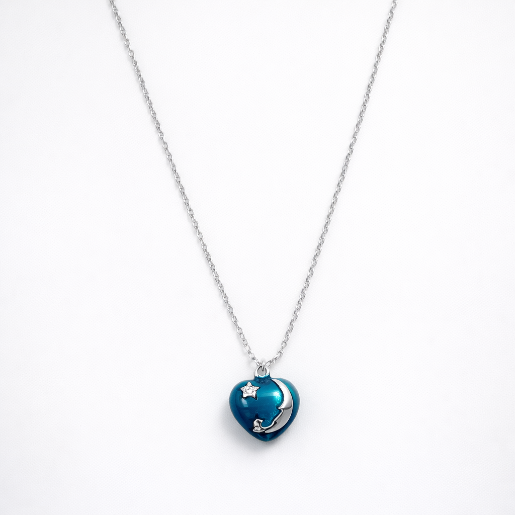 Celestia Heart Pendant – Moon & Star Design