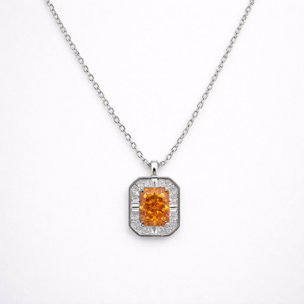 Citrine Luxe Halo Pendant – 925 Silver