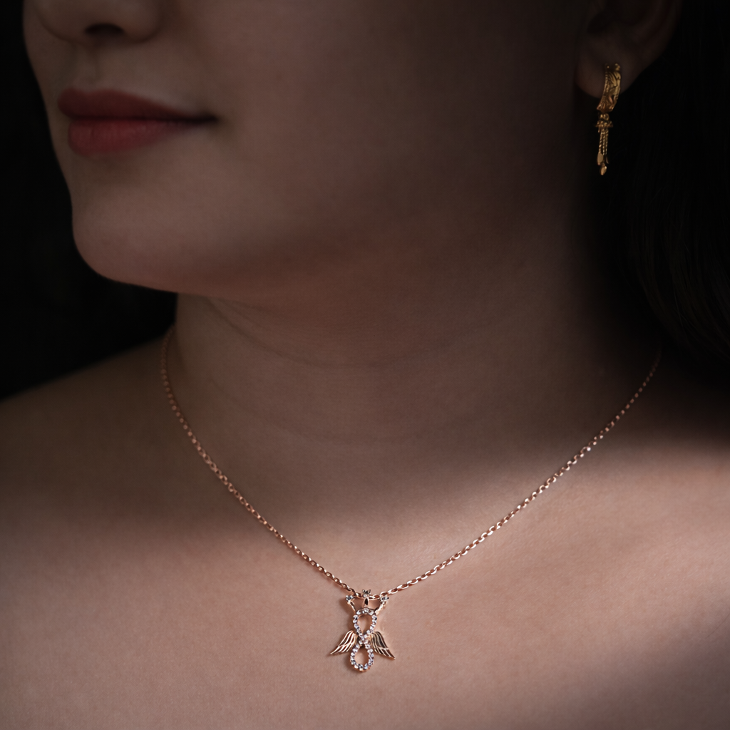Crown Infinity Pendant with Wings – 925 Silver