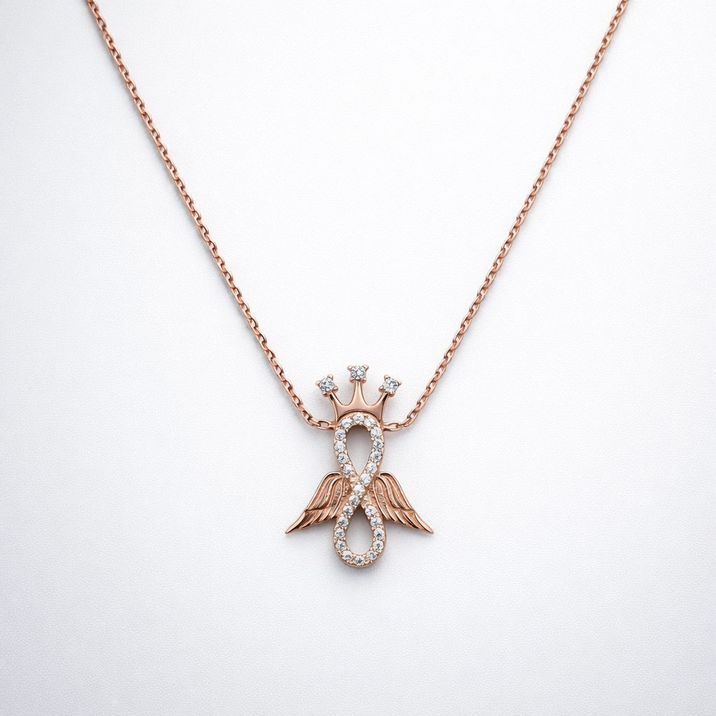 Crown Infinity Pendant with Wings – 925 Silver