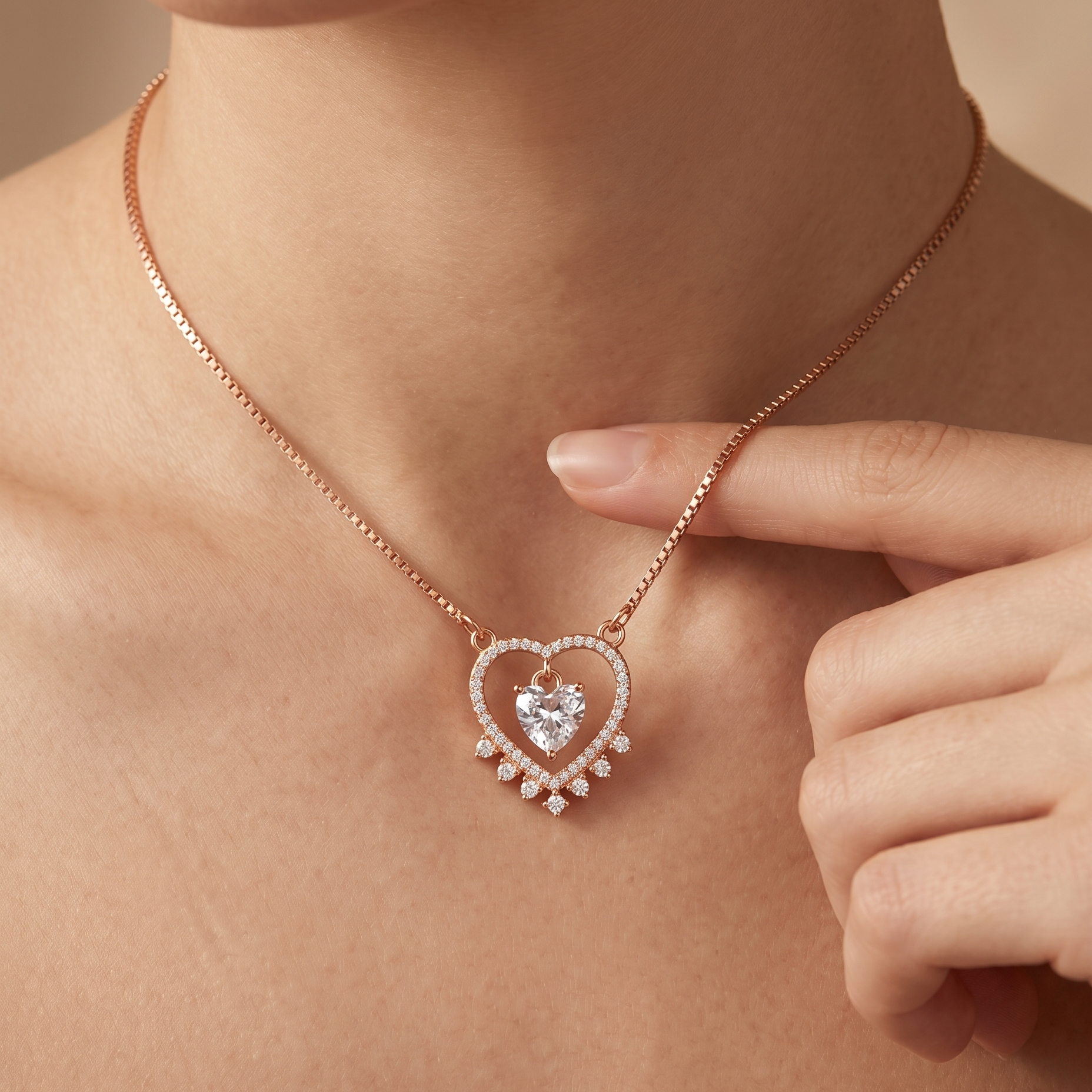 Eternal Heart drop necklace in 925 silver