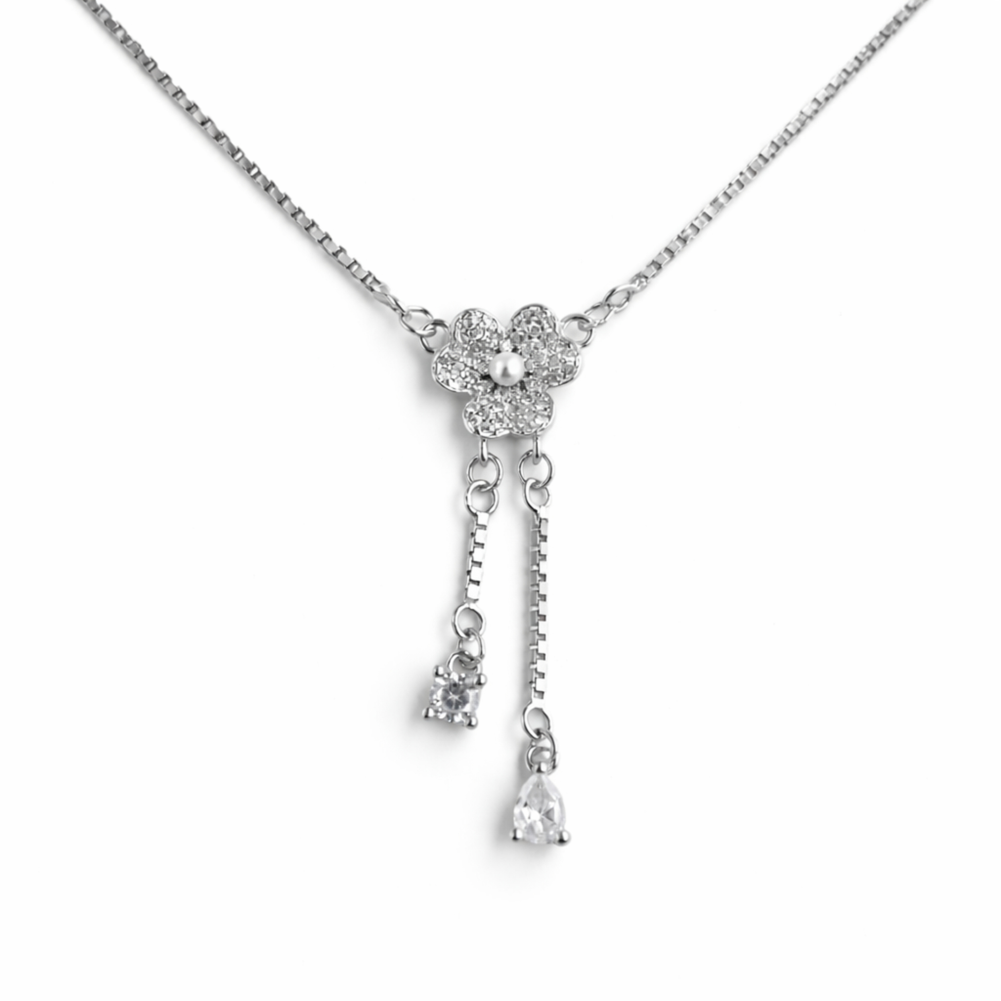 Floral Drop charm necklace in 925 silver