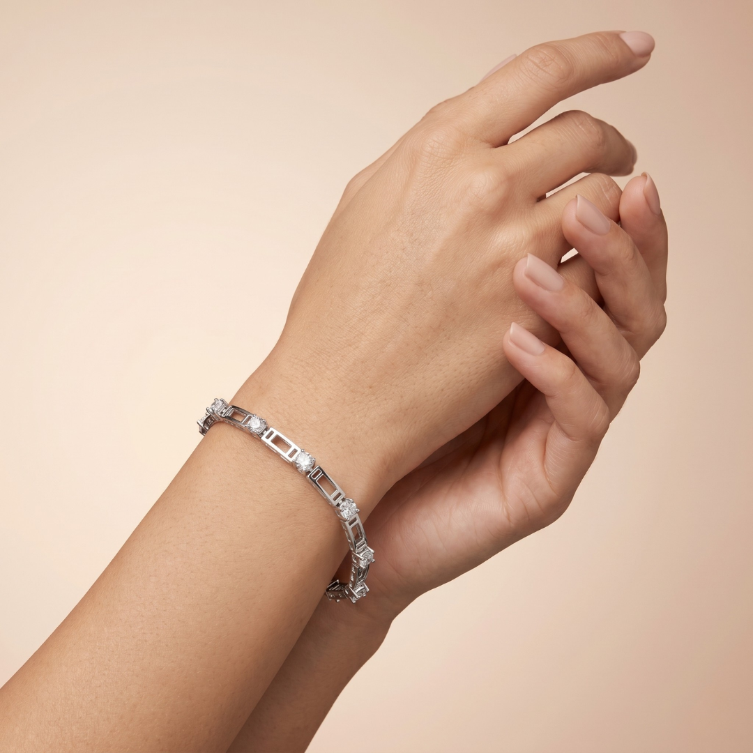 Solitaire Link Diamond Bracelet – 925 Silver