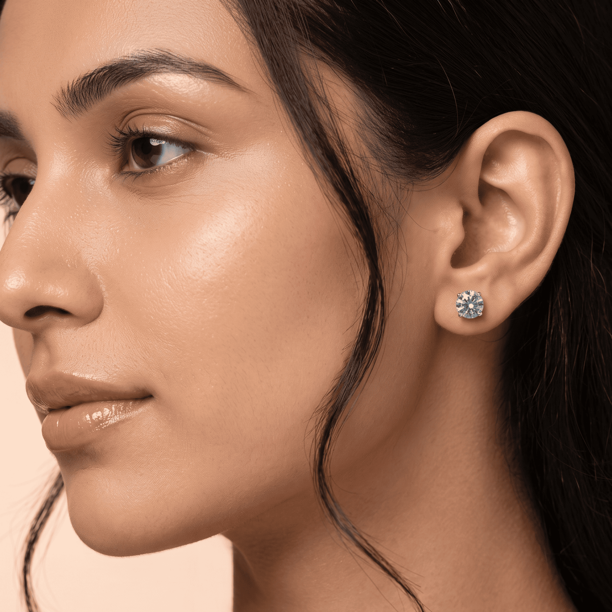 Blue moissanite solitaire stud earrings in 925 silver, 5mm aqua — alternate view