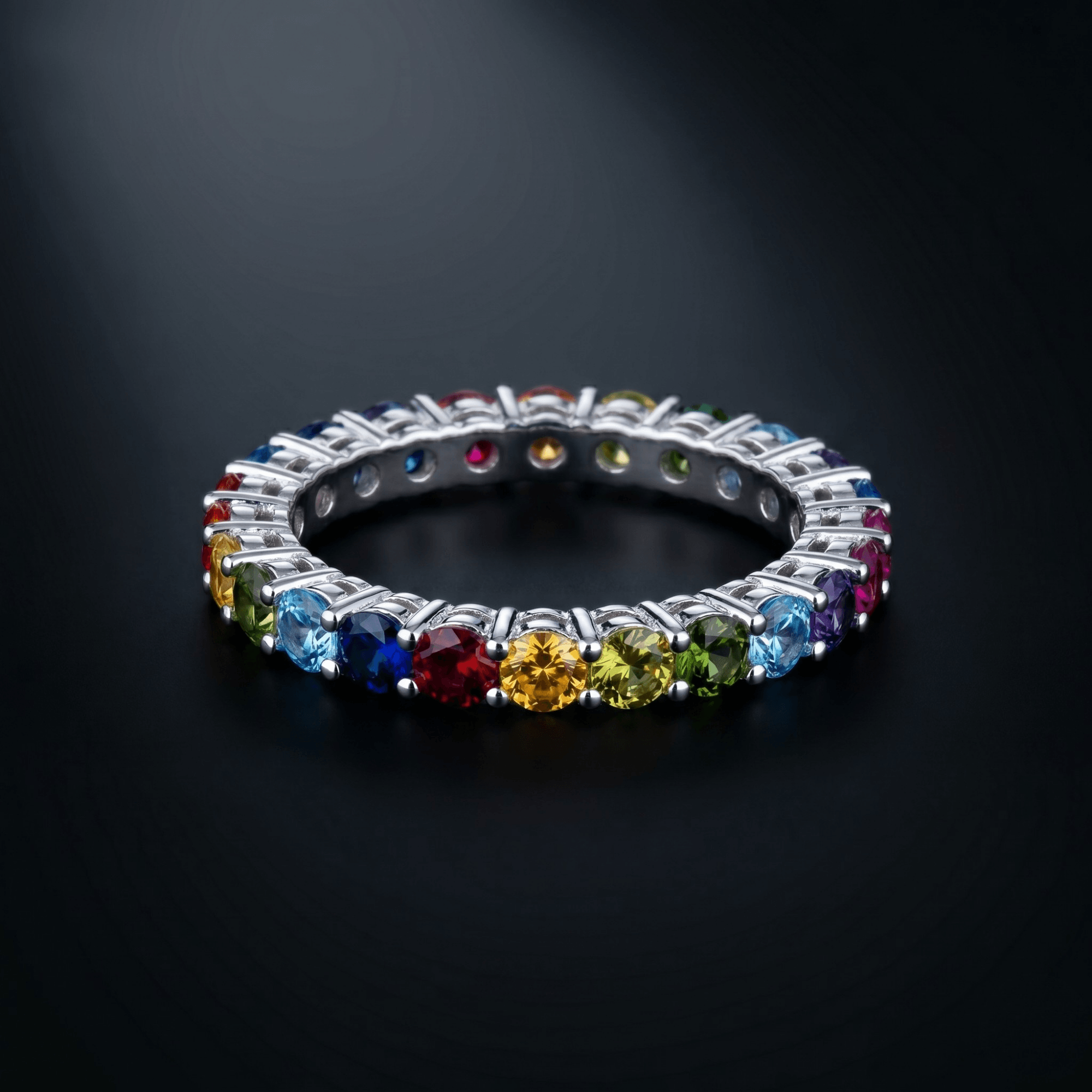 Rainbow eternity band ring in 925 silver, multicolour CZ — alternate view