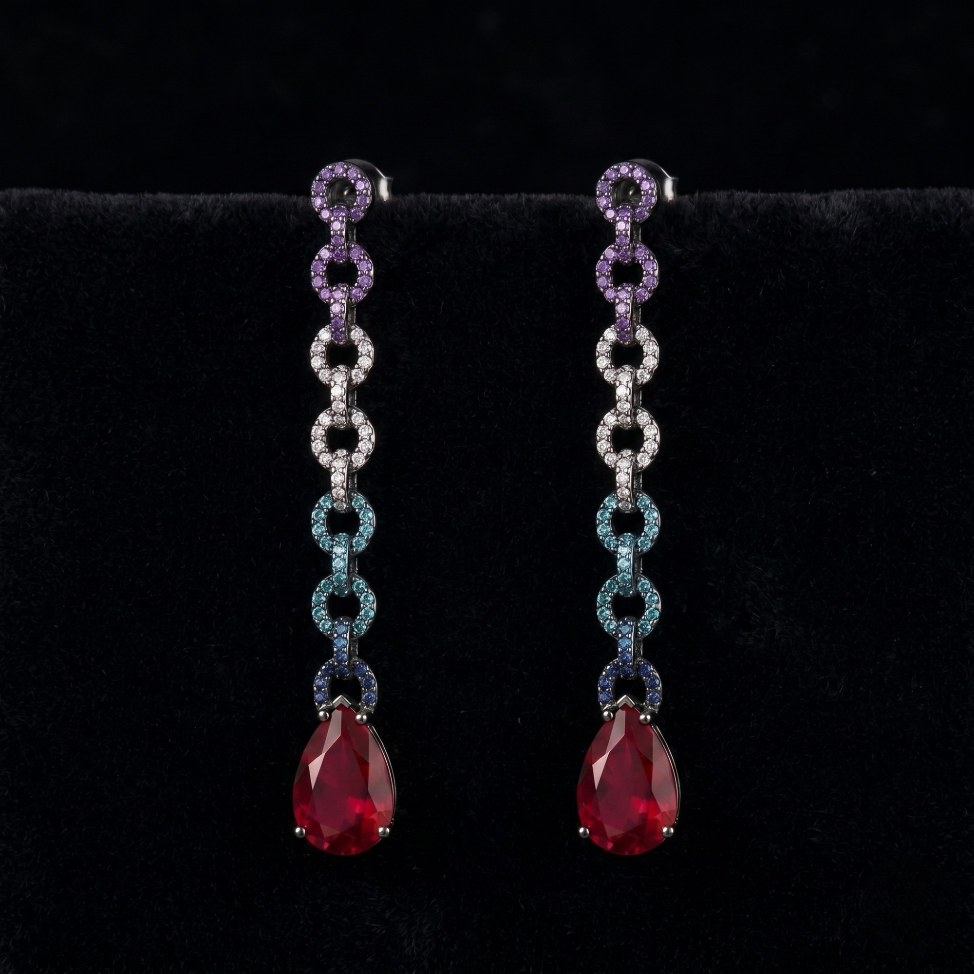 Prism Ruby chain drop earrings in 925 silver