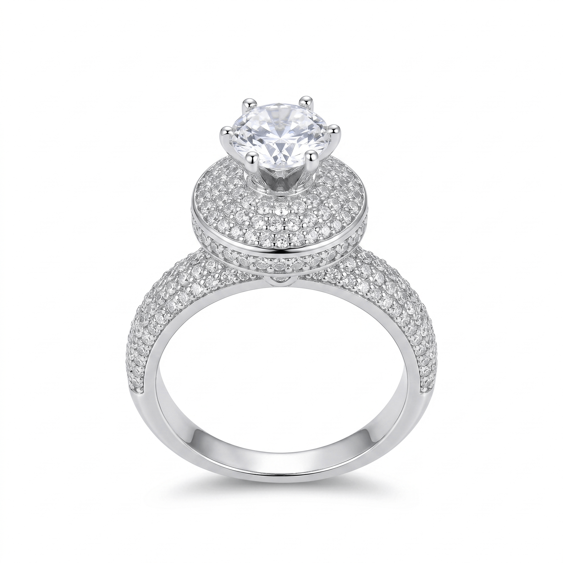 Majestic solitaire pavé ring in 925 silver — alternate view