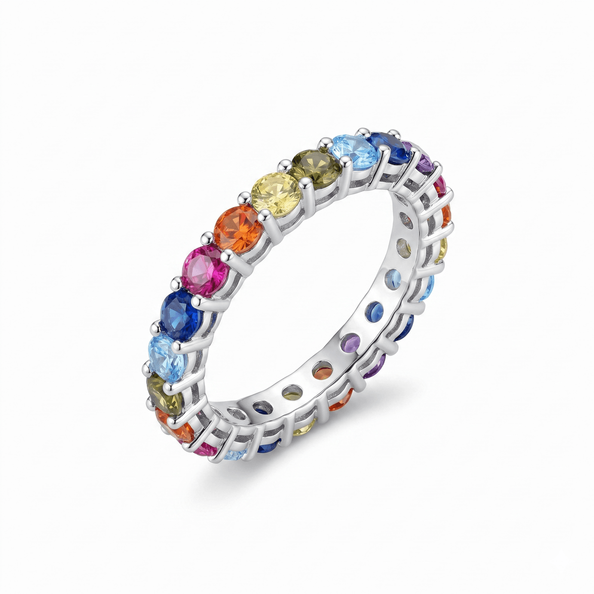 Rainbow Eternity Band Ring – 925 Silver