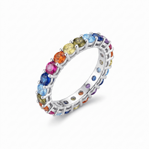 Rainbow Eternity Band Ring | 925 Sterling Silver | Multicolour CZ | Ruaab