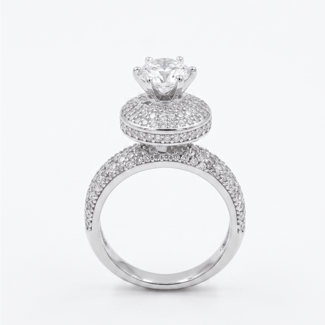 Majestic Solitaire Pavé Ring in 925 sterling silver with CZ solitaire