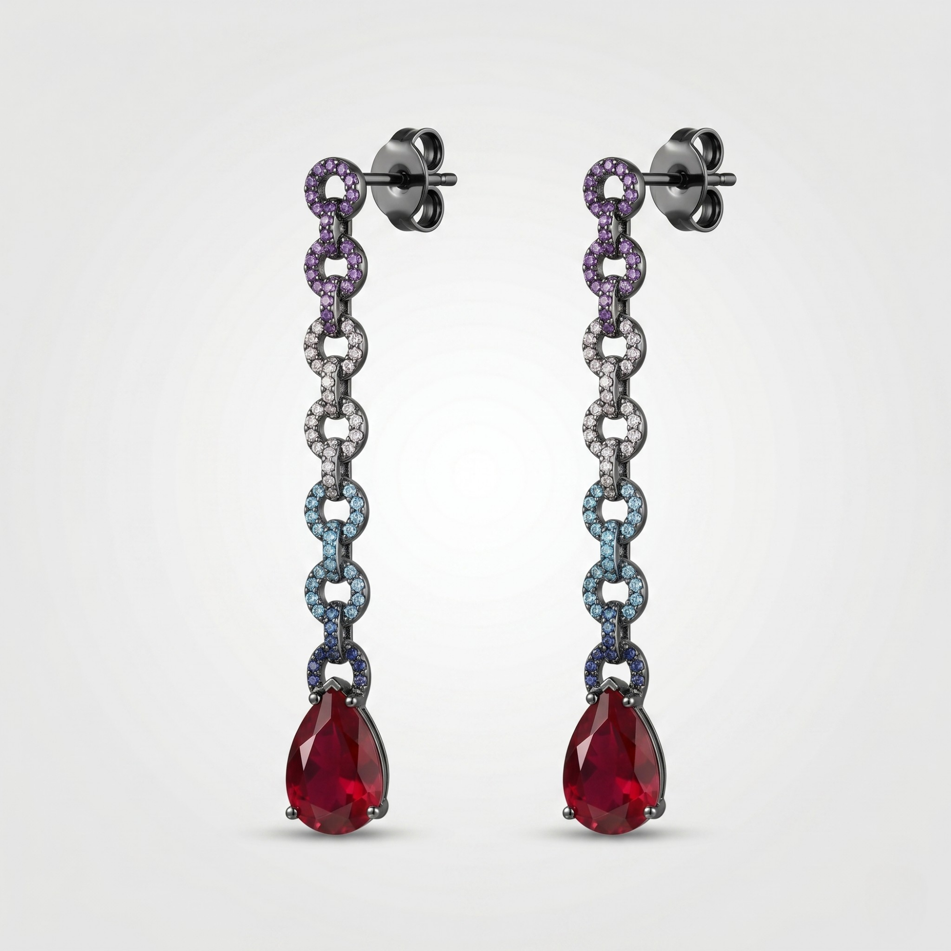 Prism Ruby chain drop earrings in 925 silver