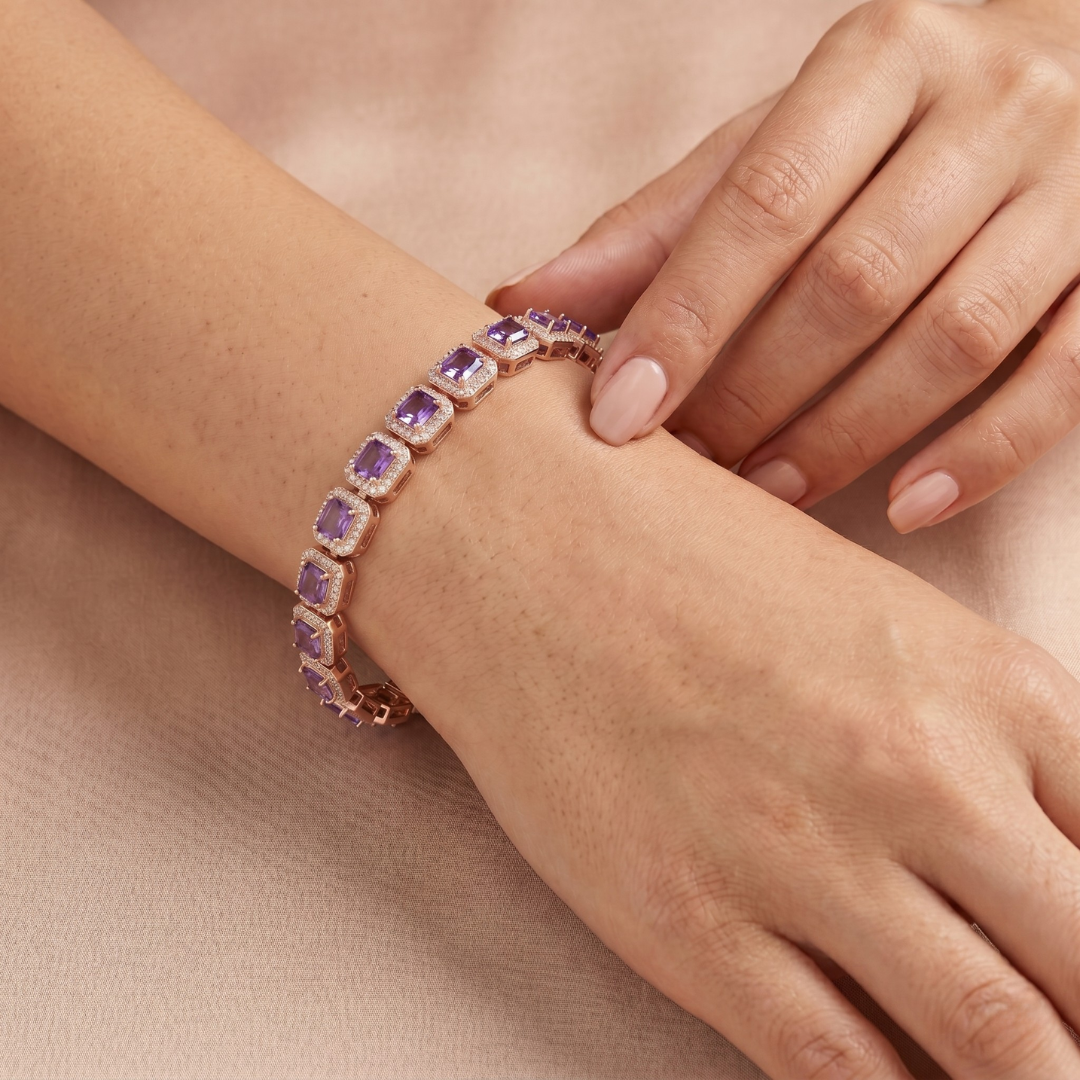 Royal Amethyst Link Bracelet – 925 Silver