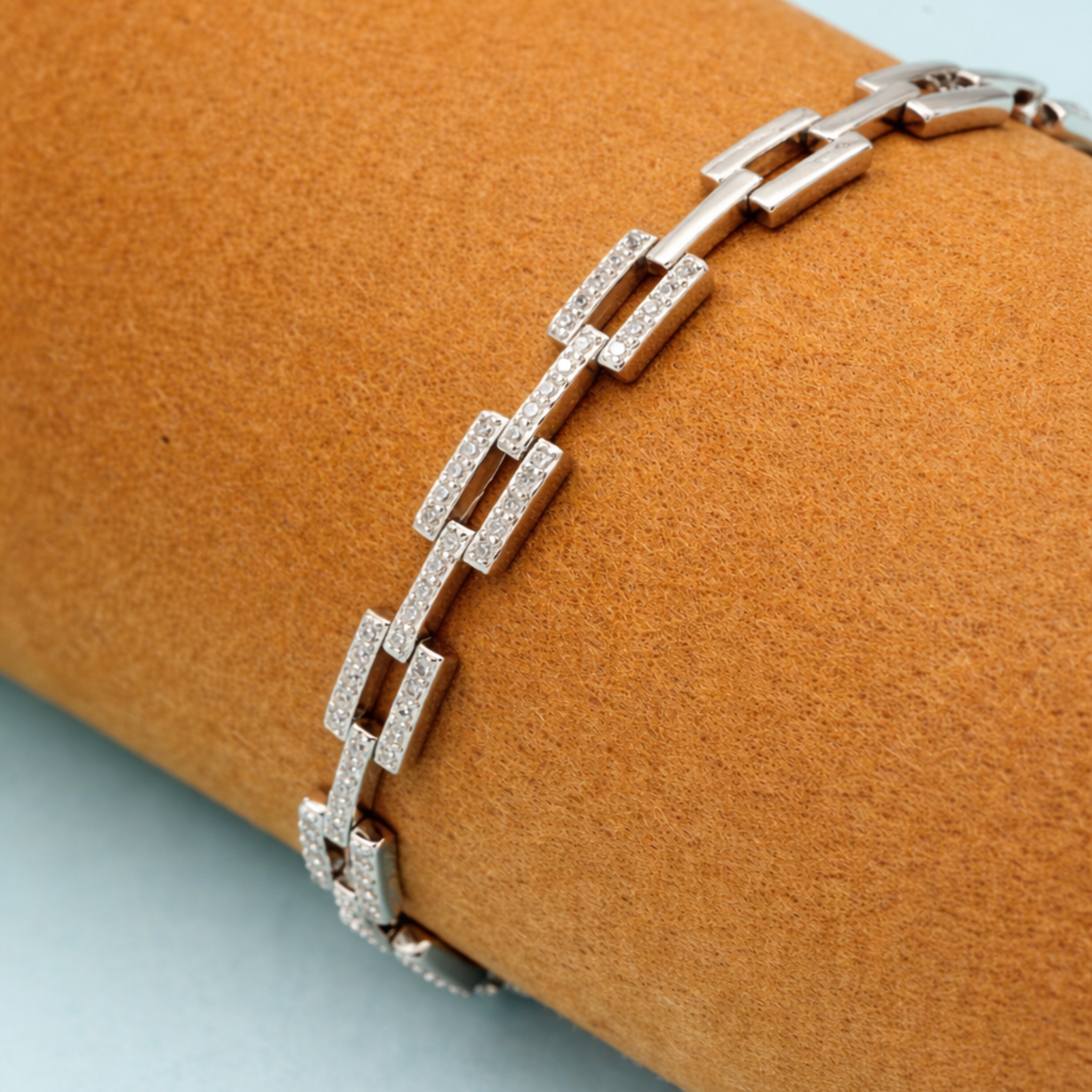 Geometric Link Diamond Bracelet – 925 Silver