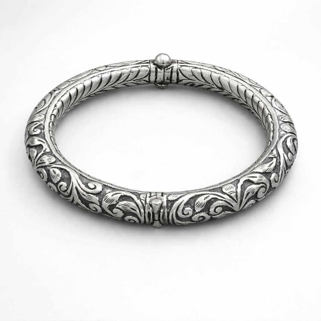 Rajwadi Carved Kada – 925 Silver