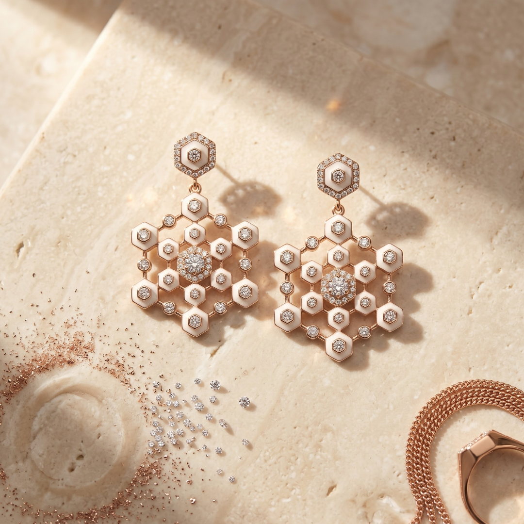Ivory Hexa luxe drop earrings in 925 silver