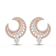 Rose gold and diamond earrings on a white background