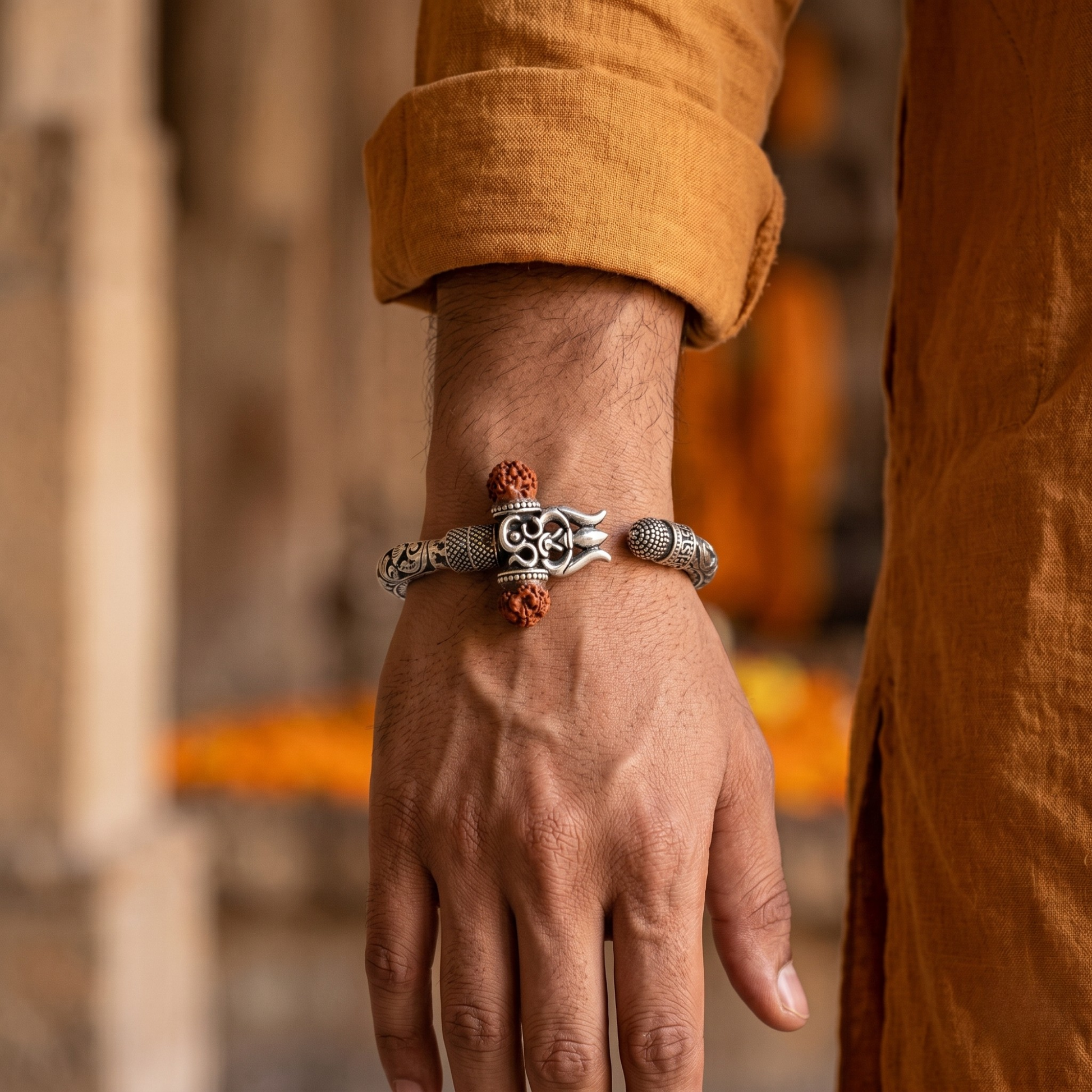 Mahadev Trishul Rudraksh kada in 925 silver, Ruaab Exclusive