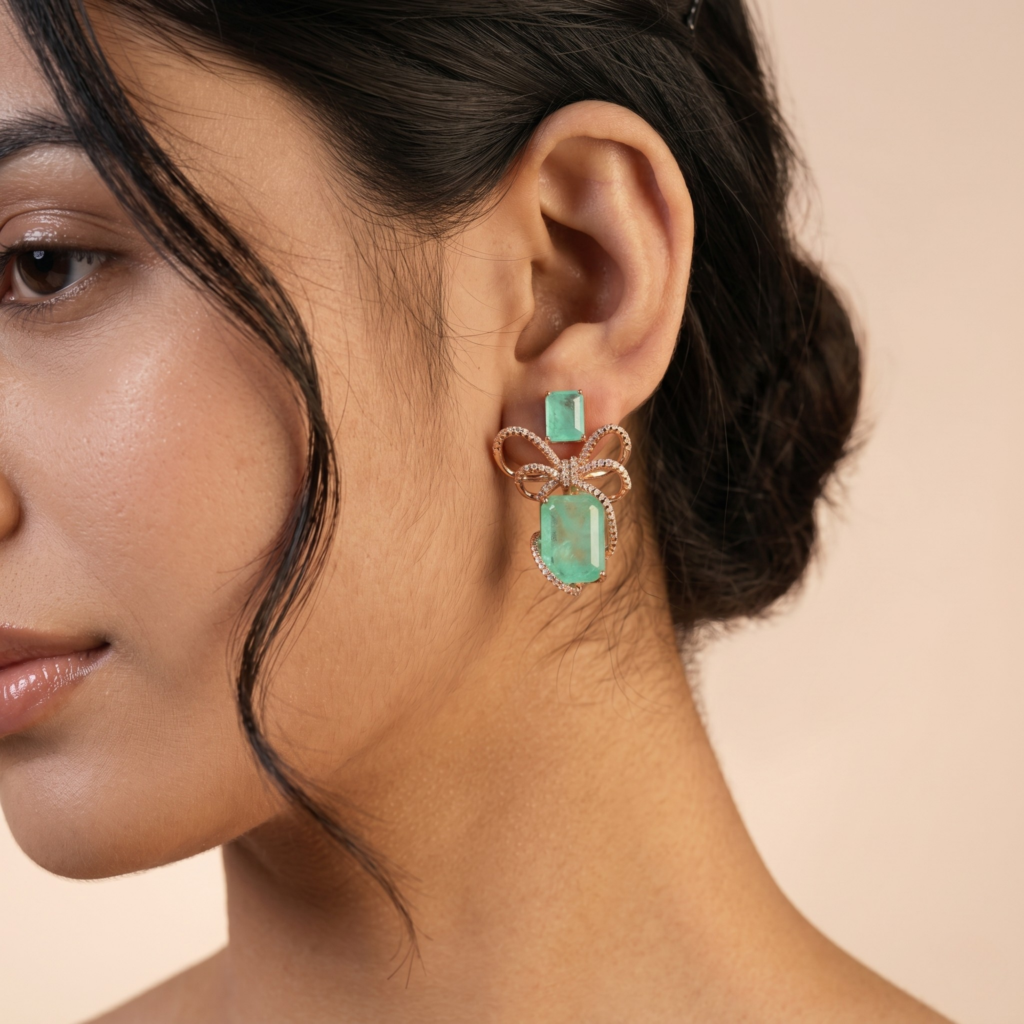 Mint Bow Luxe Statement Earrings