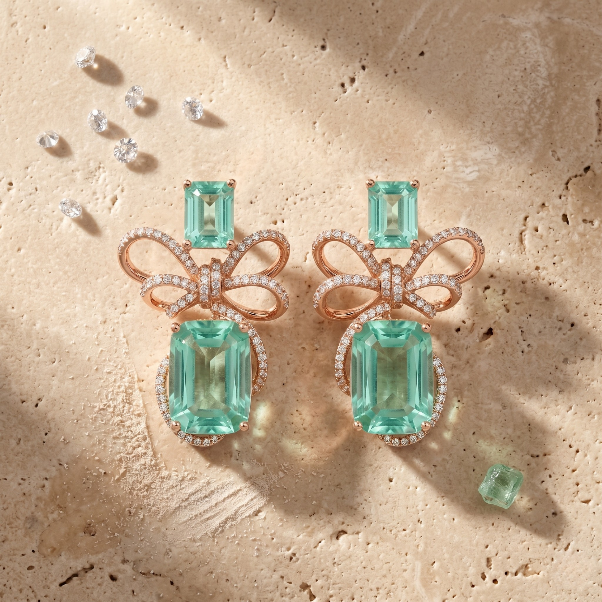 Mint Bow luxe statement earrings in 925 silver