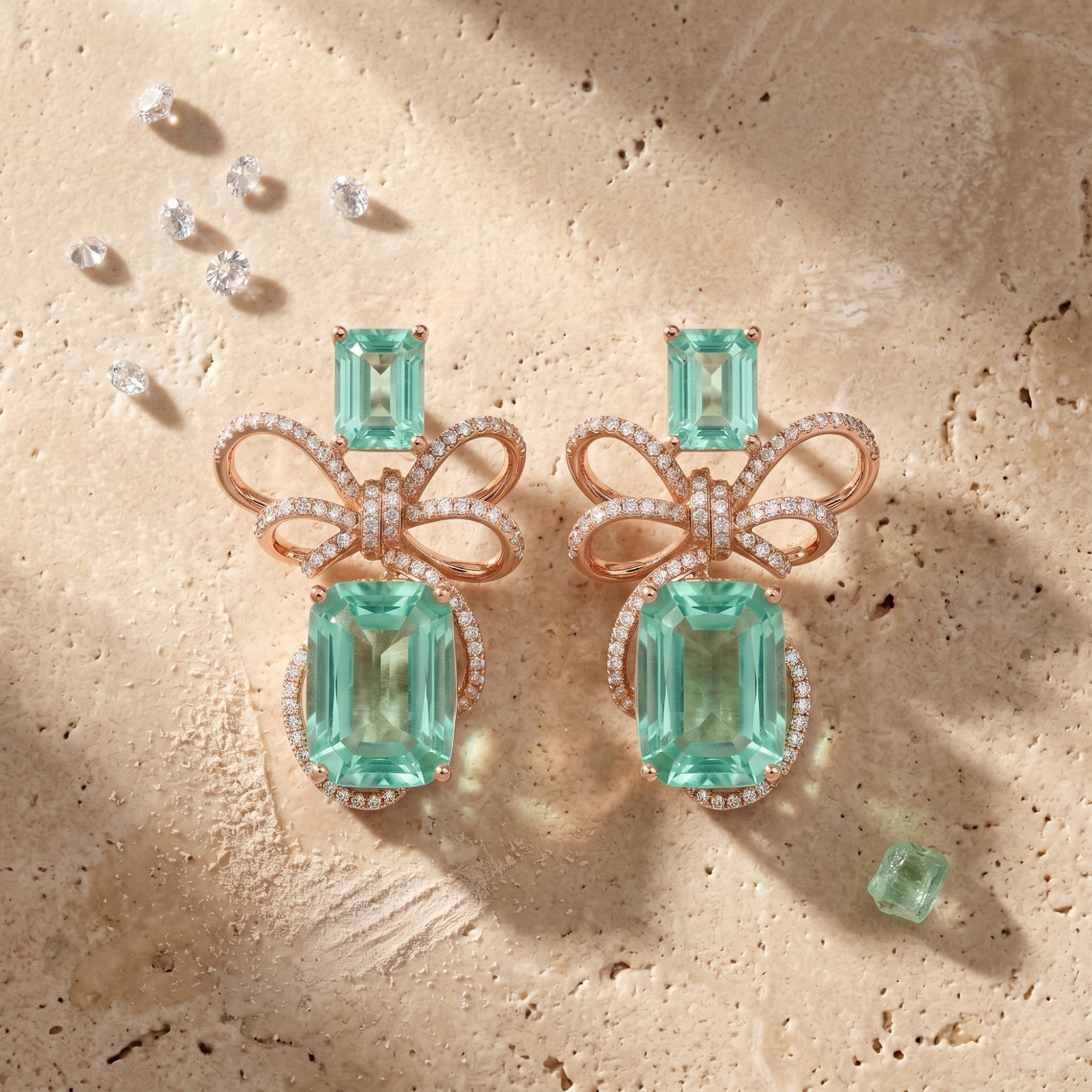 Mint Bow luxe statement earrings in 925 silver
