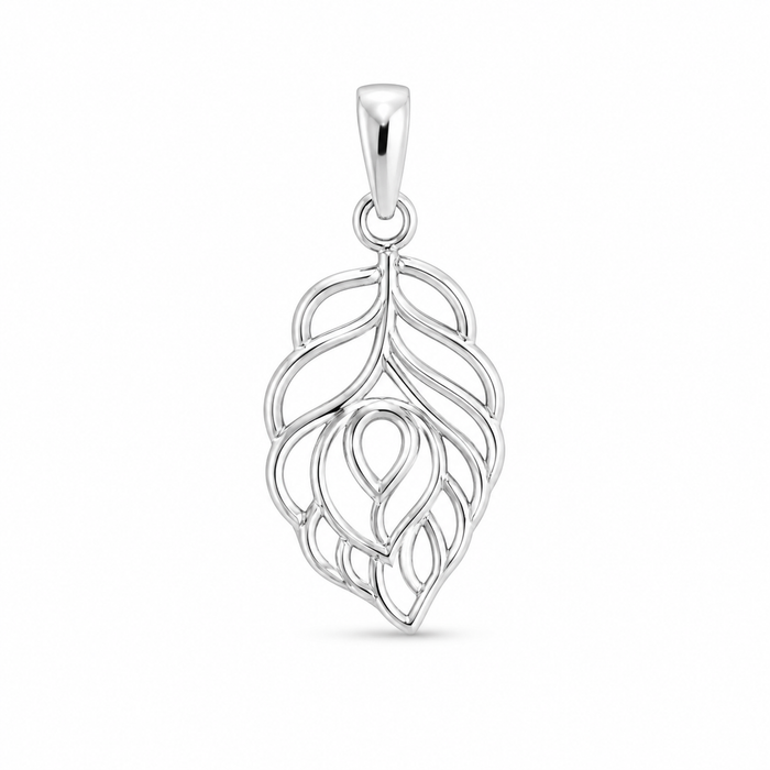 Mor Pankh peacock feather pendant in 925 sterling silver, Krishna pendant for women