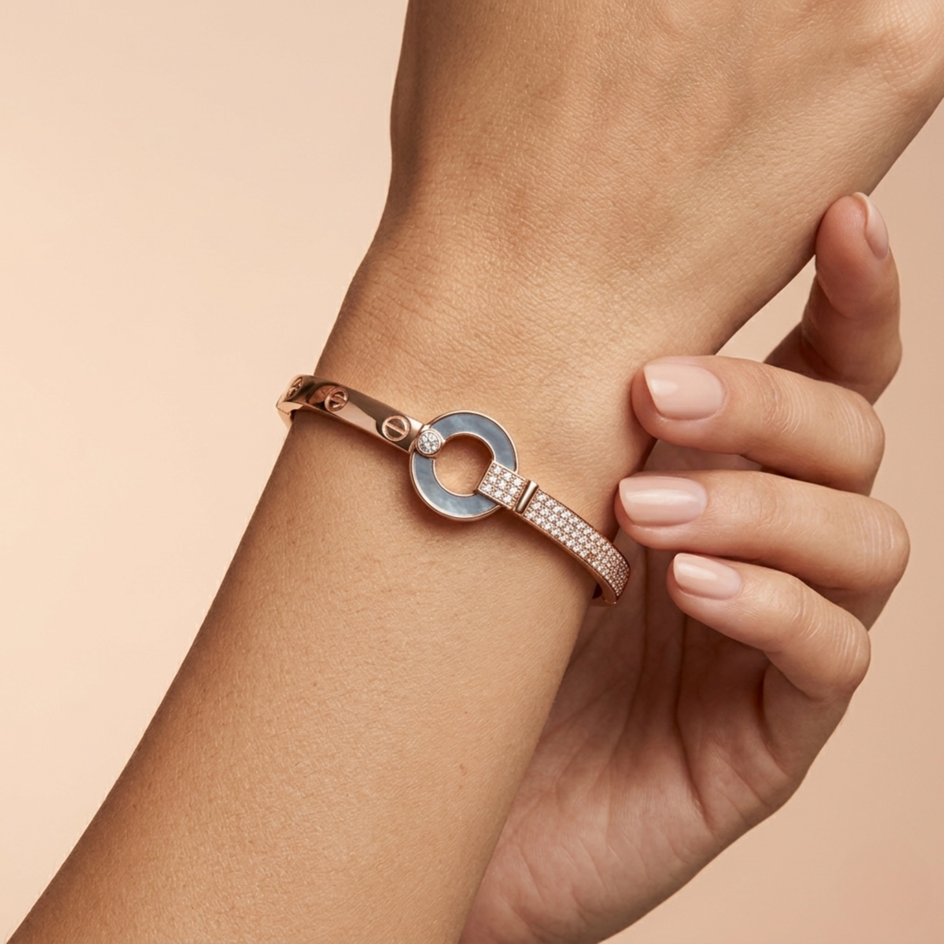 Orbit Luxe kada in 925 silver, rose gold finish