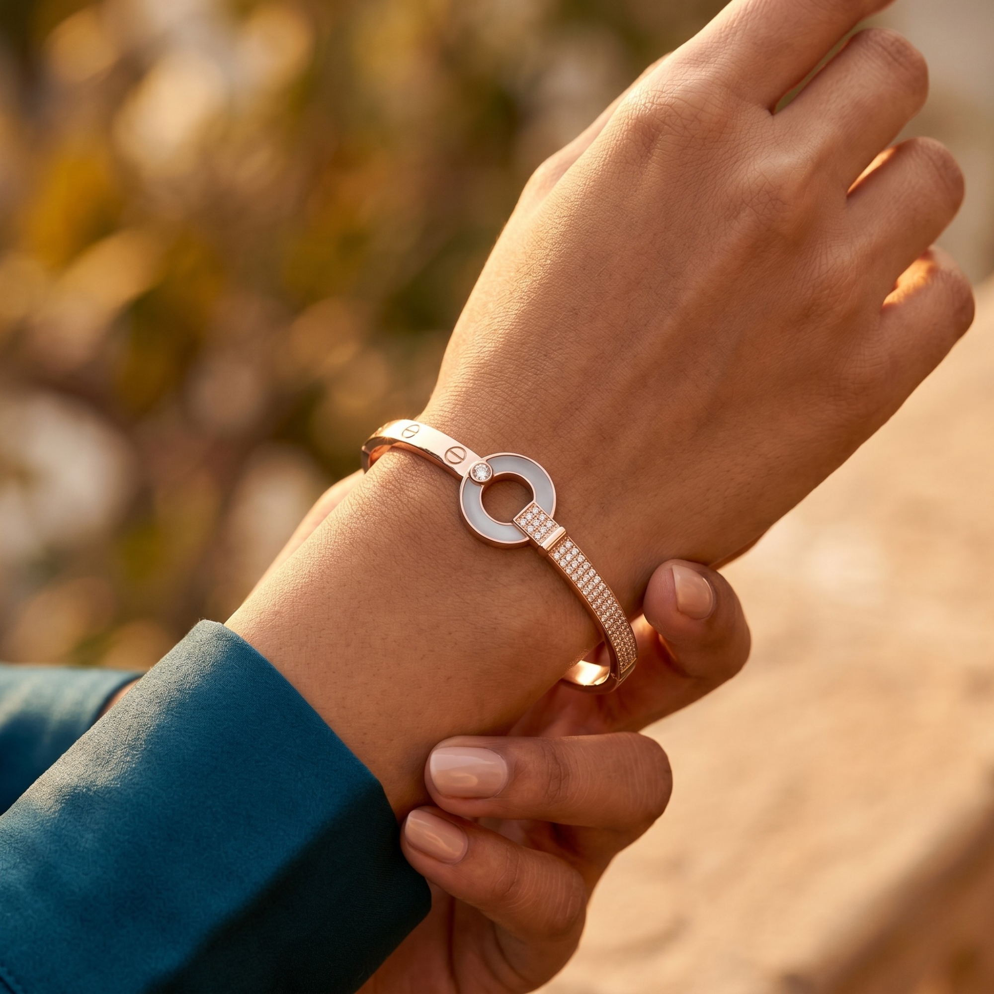 Orbit Luxe kada in 925 silver, rose gold finish