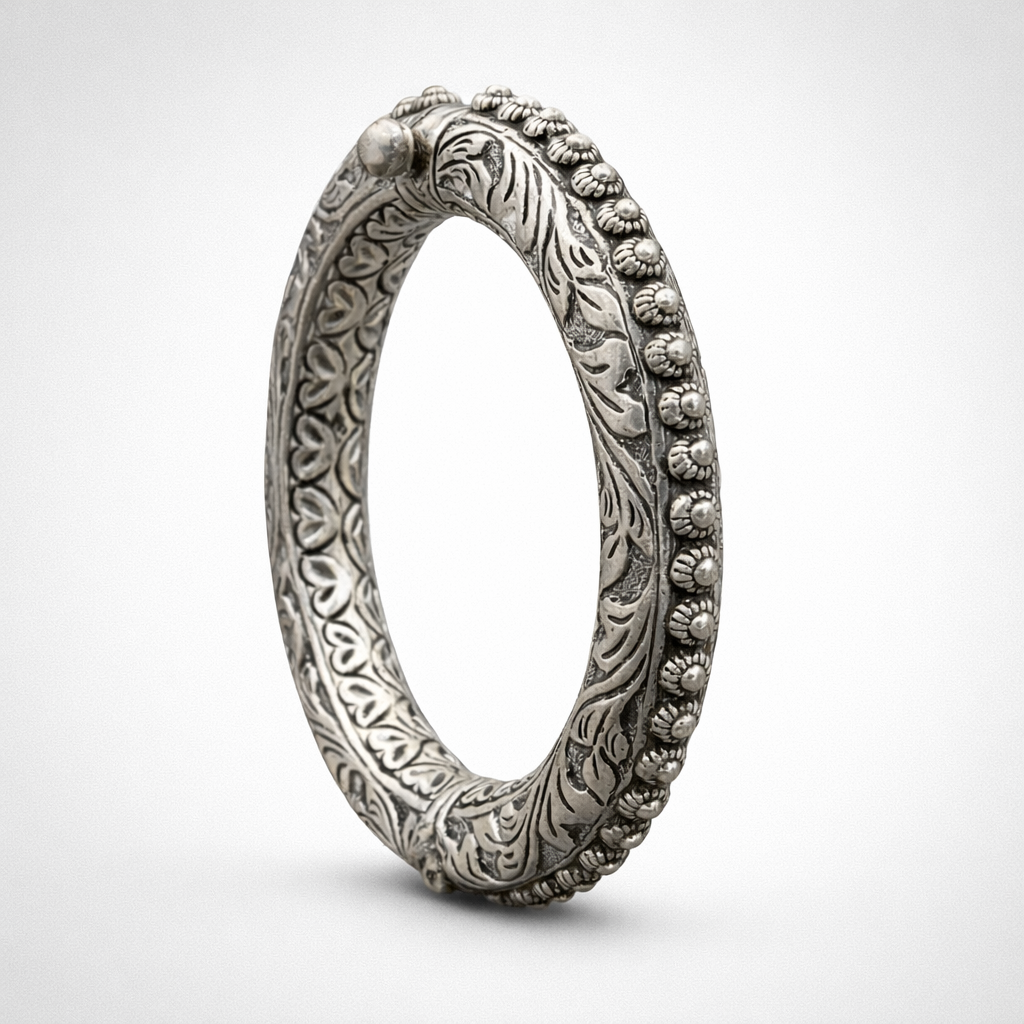 Rajwadi Beaded Kada – 925 Silver (Ruaab Exclusive)