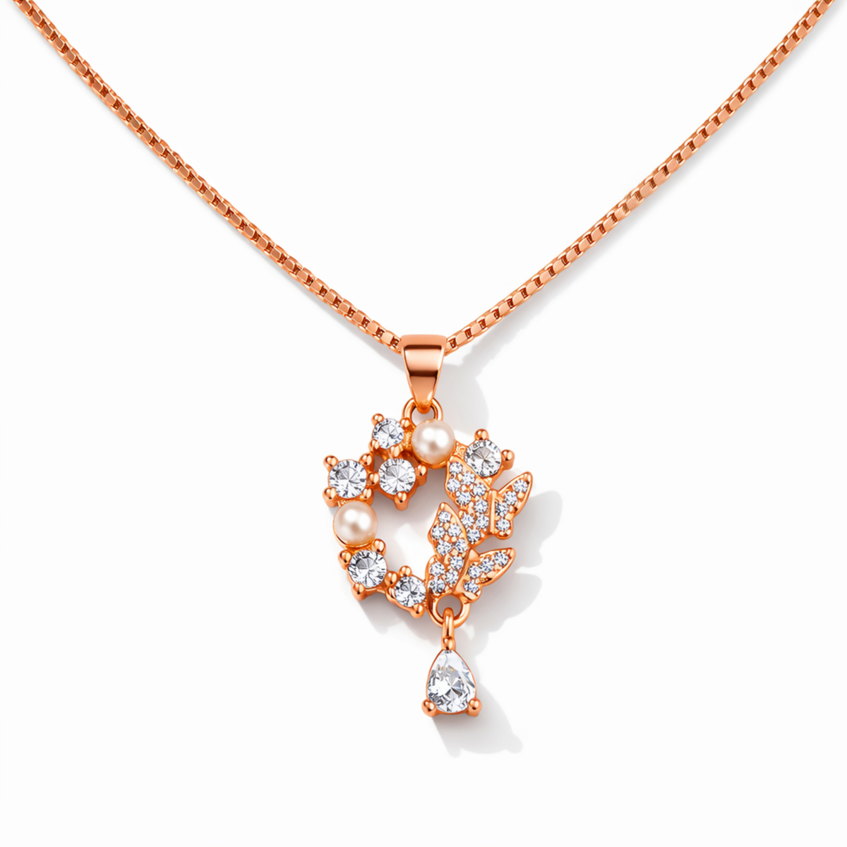Pearl Leaf Drop Pendant Necklace – 925 Silver