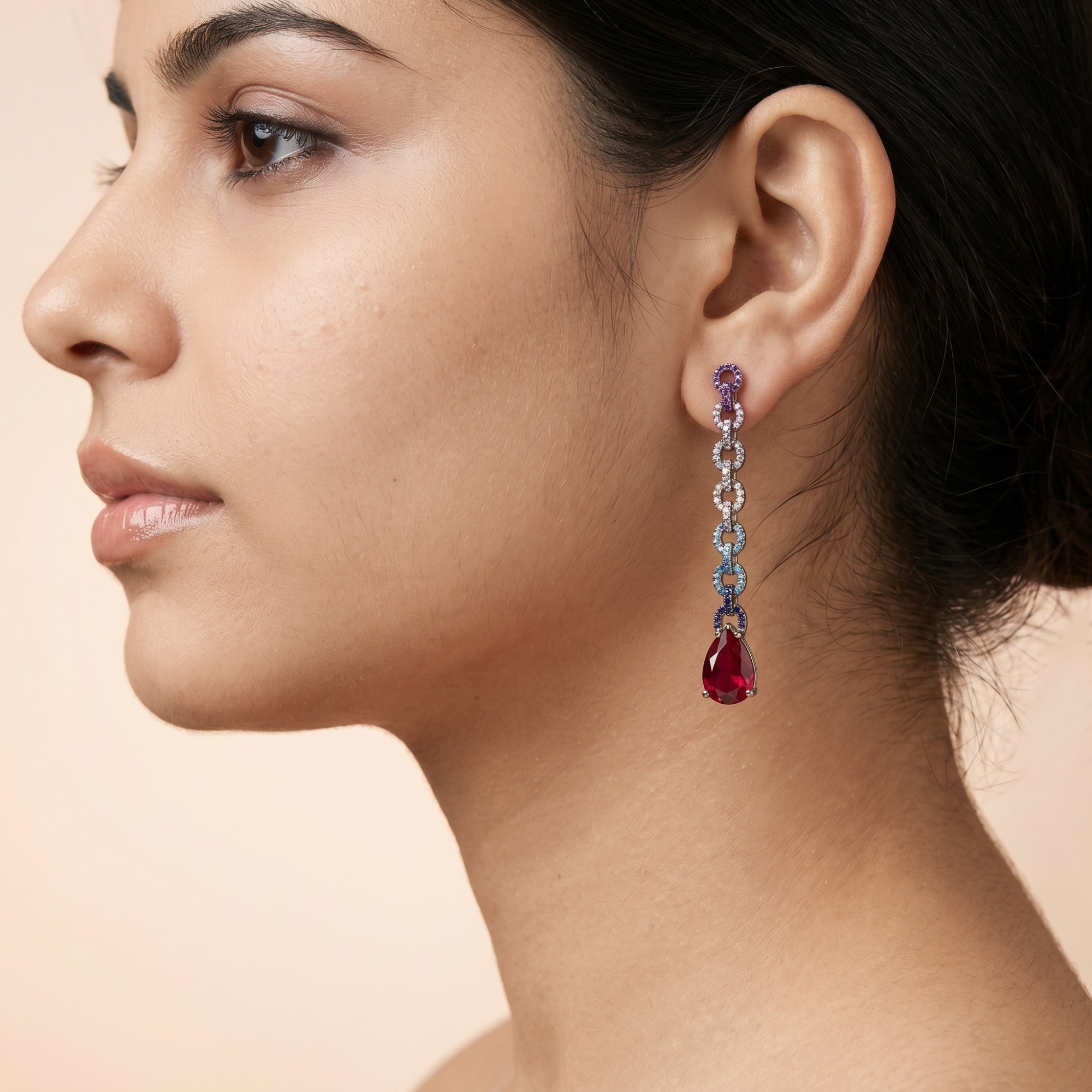 Prism Ruby Chain Drop Earrings