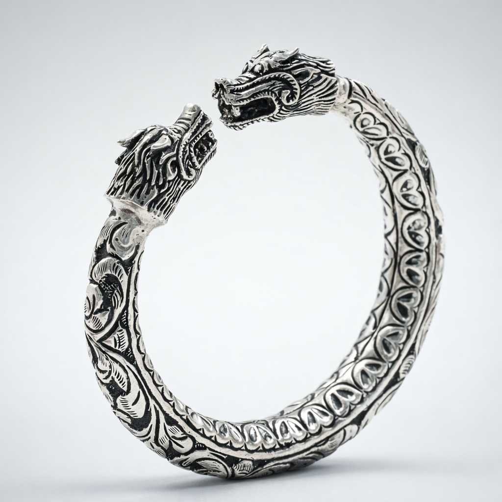 Rajwadi Dragon Head Kada – Ruaab Exclusive 925 Silver