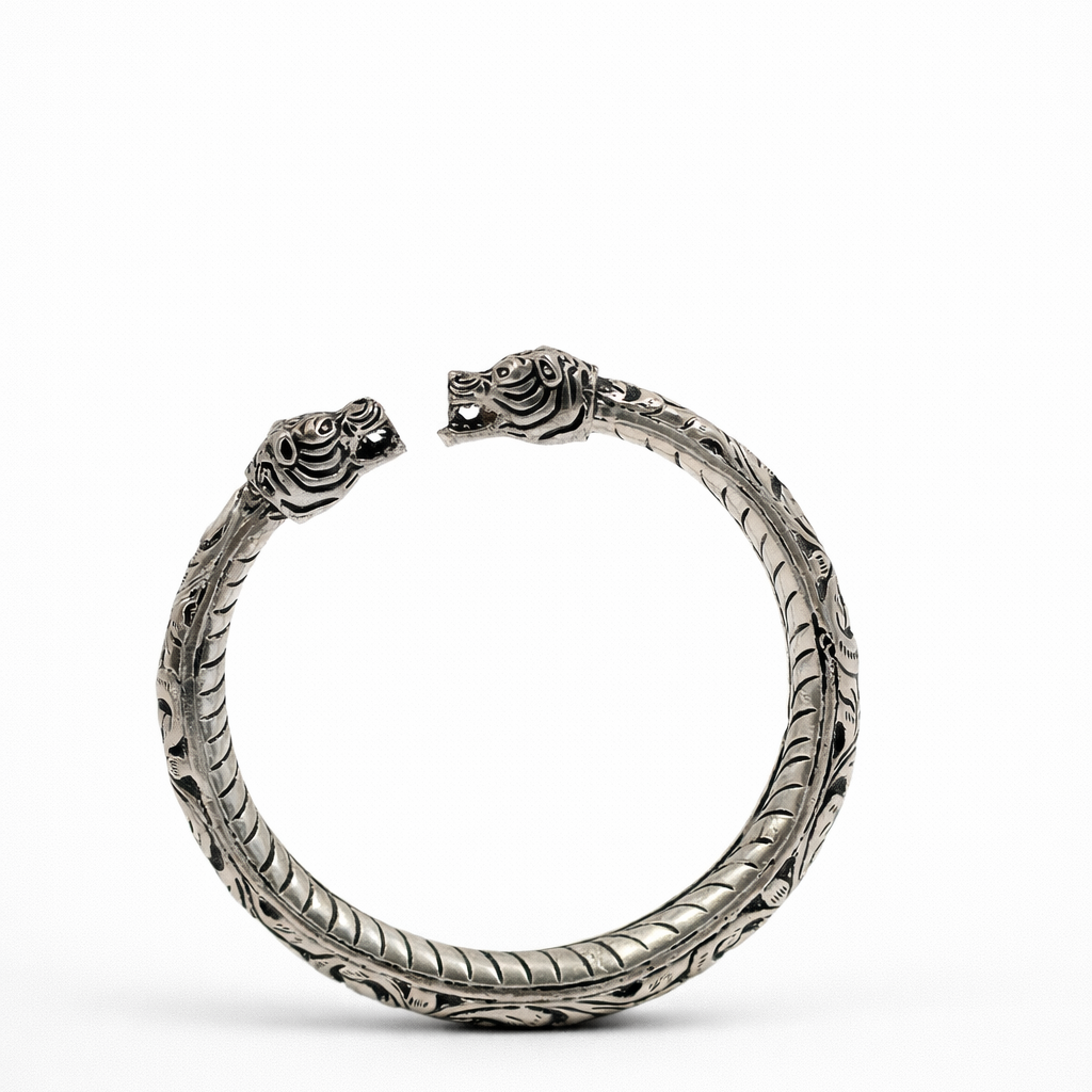 Rajwadi Tiger Head kada in 925 silver, Ruaab Exclusive