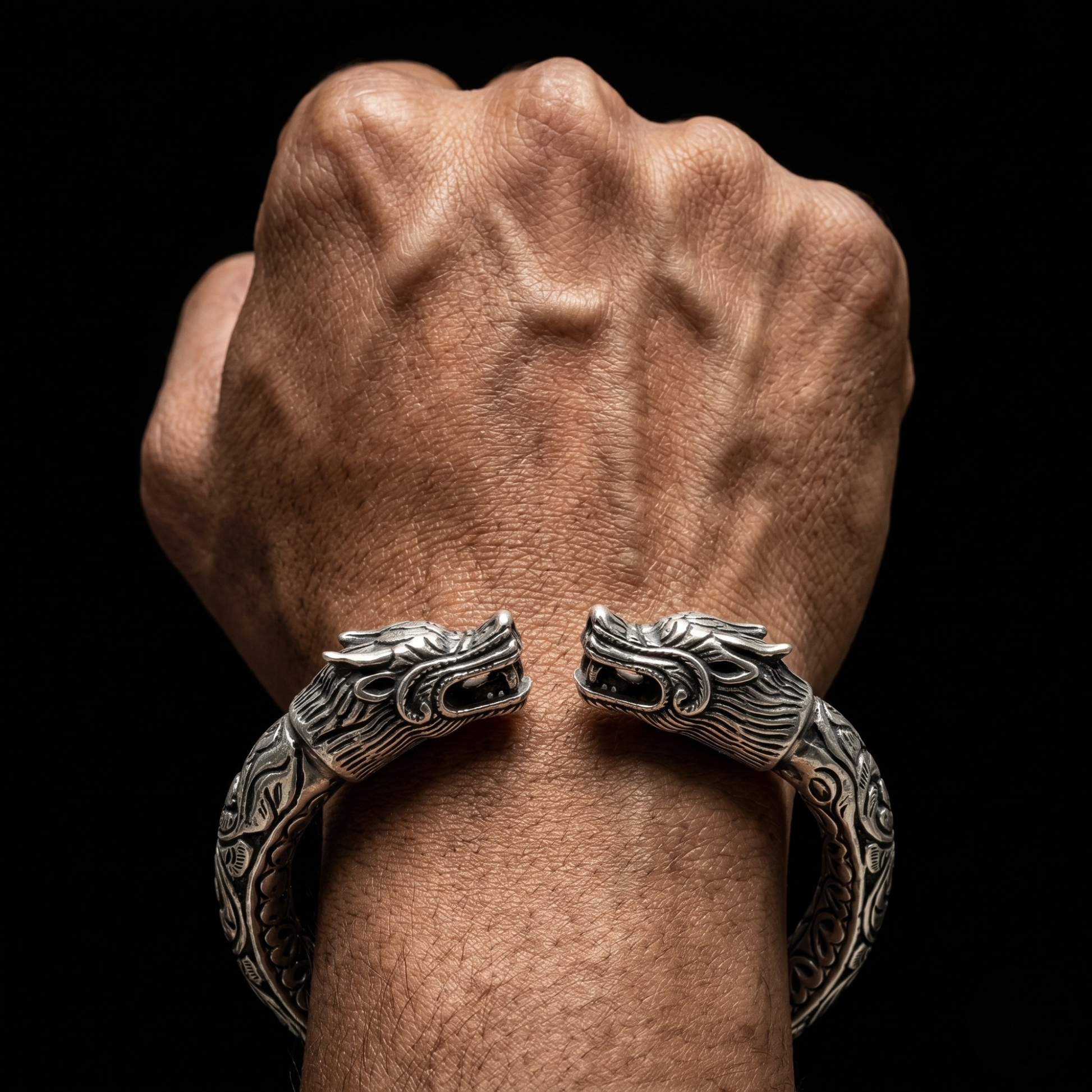 Rajwadi Dragon Head kada in 925 silver, Ruaab Exclusive