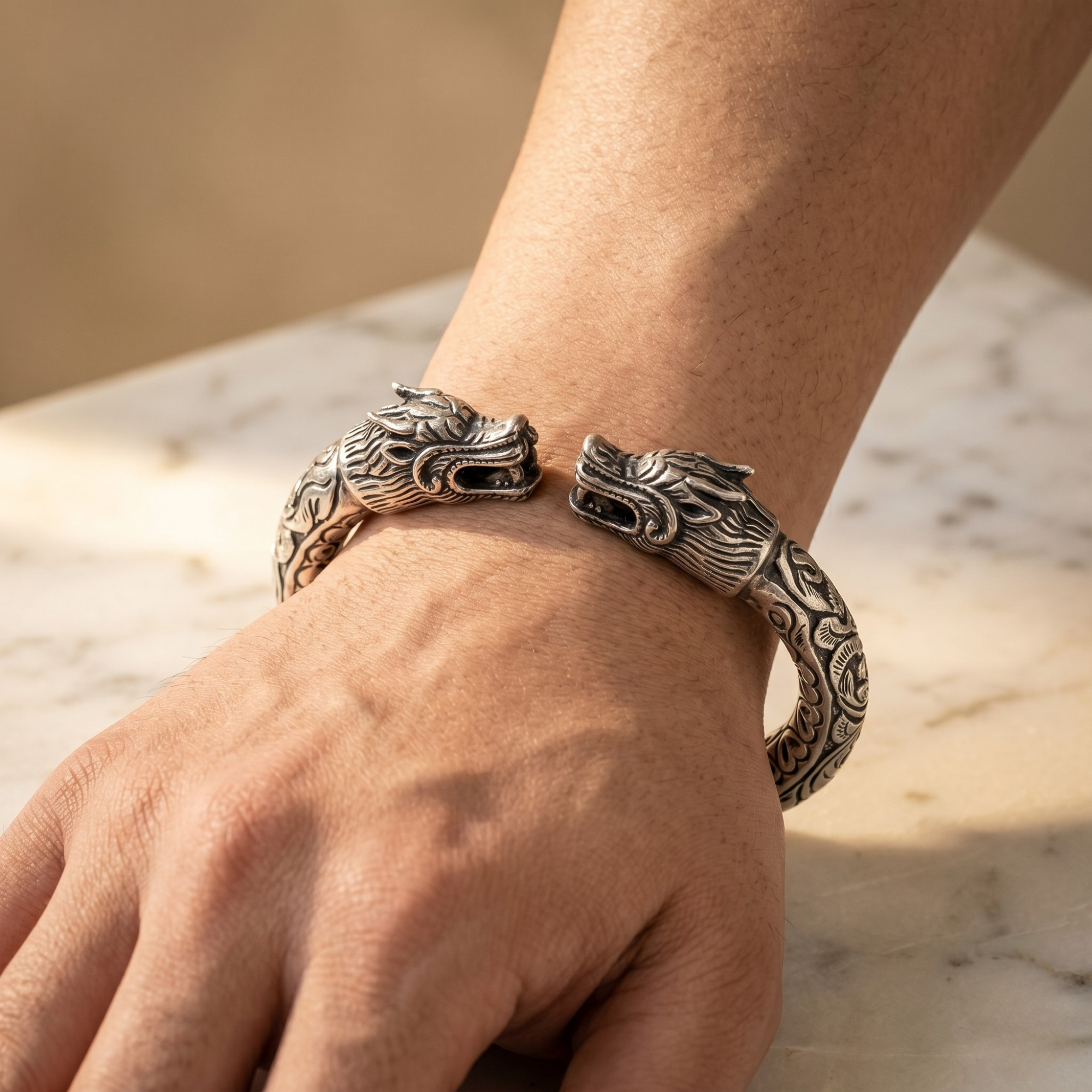 Rajwadi Dragon Head kada in 925 silver, Ruaab Exclusive