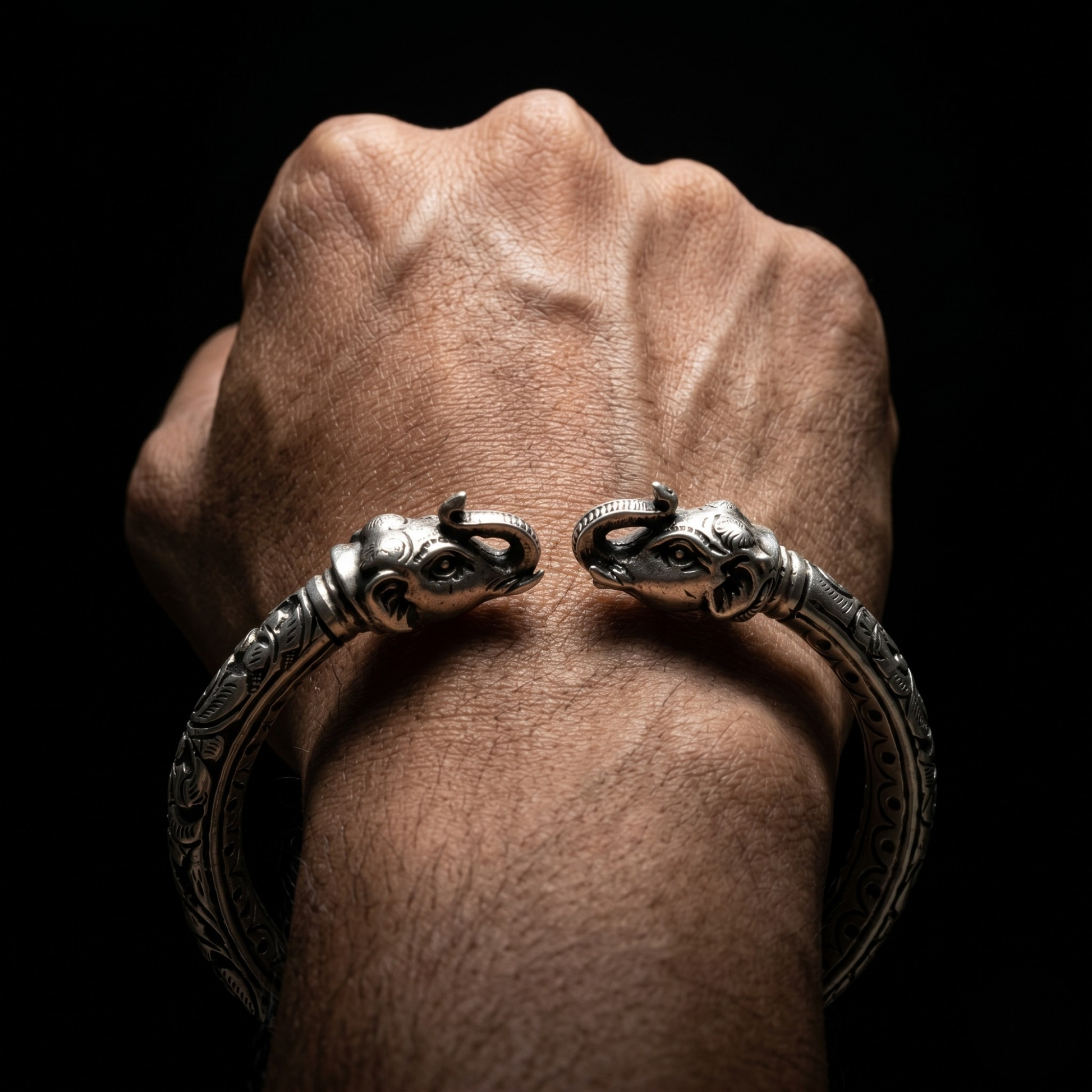 Rajwadi Elephant kada in 925 silver, Ruaab Exclusive