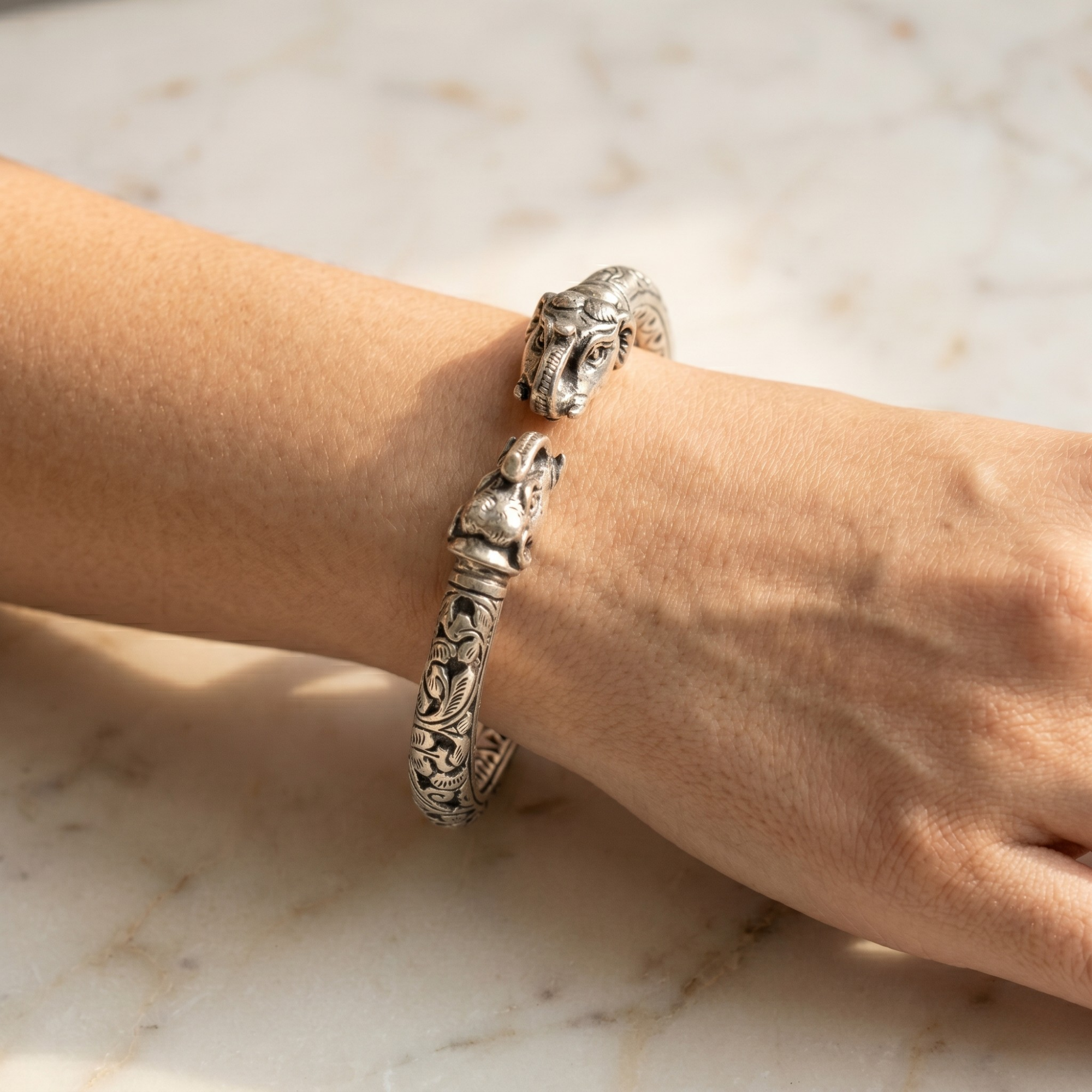 Rajwadi Elephant kada in 925 silver, Ruaab Exclusive