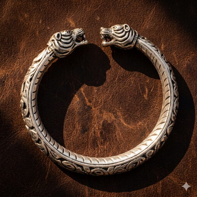 Rajwadi Tiger Head Kada – Ruaab Exclusive 925 Silver