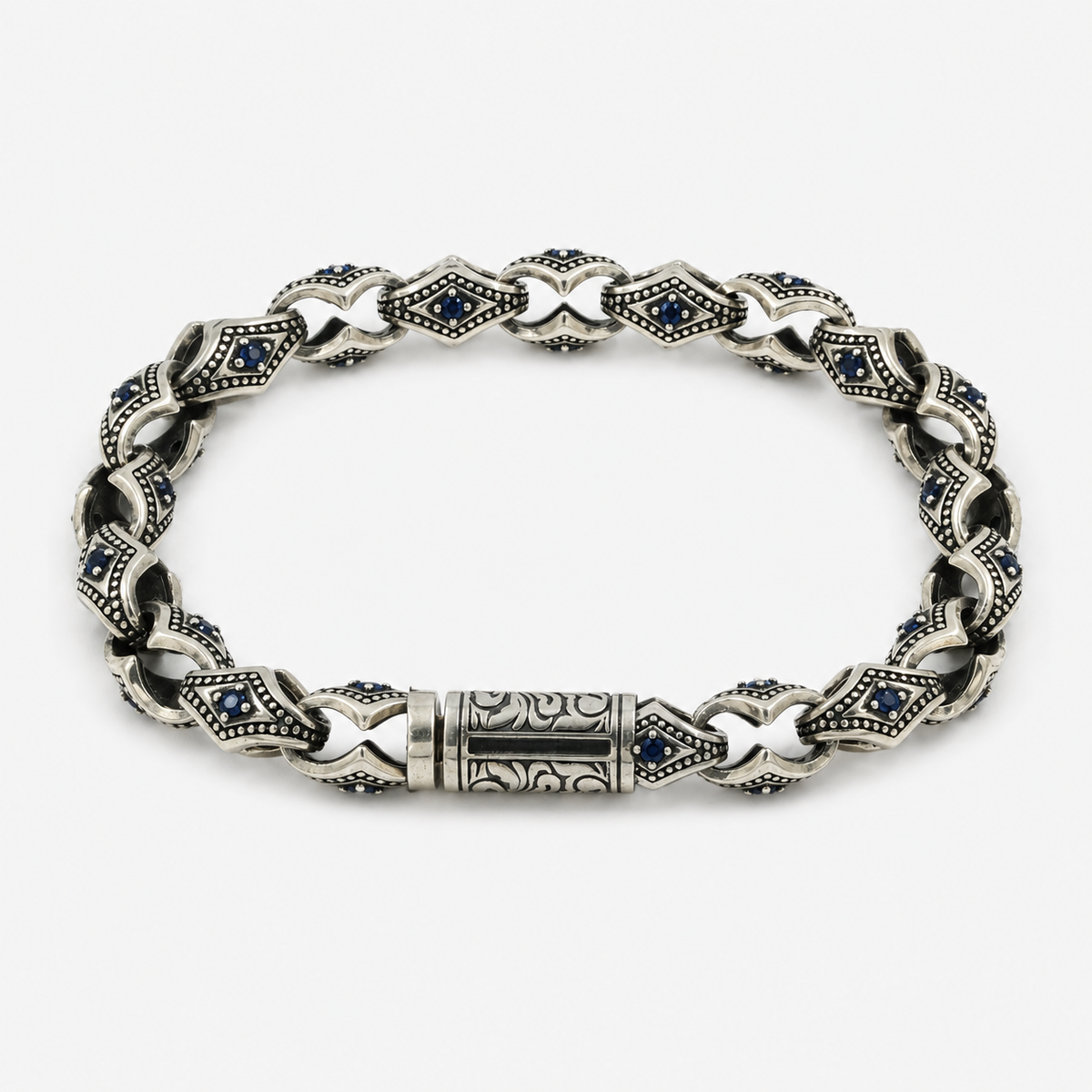 Royal Sapphire Link Bracelet – Oxidized 925 Silver