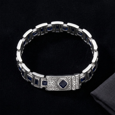 Royal Sapphire Link Bracelet – 925 Silver