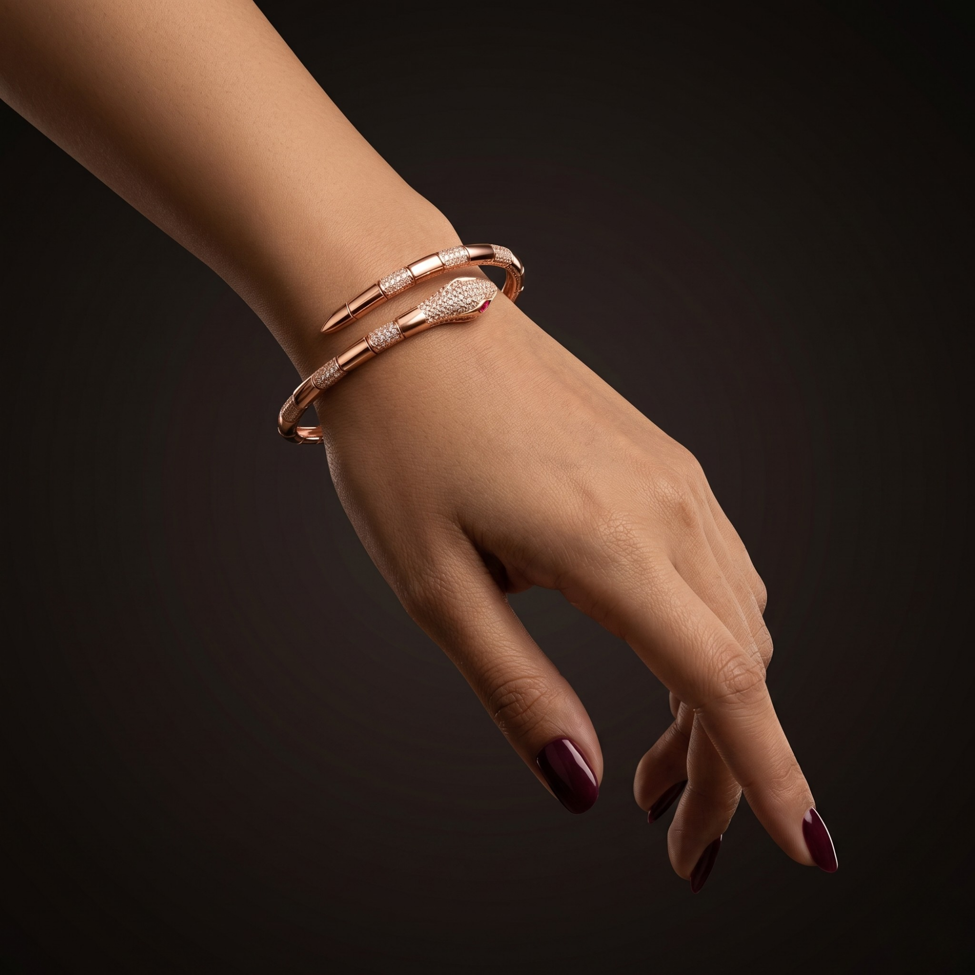 Serpent Luxe kada in 925 silver, rose gold finish