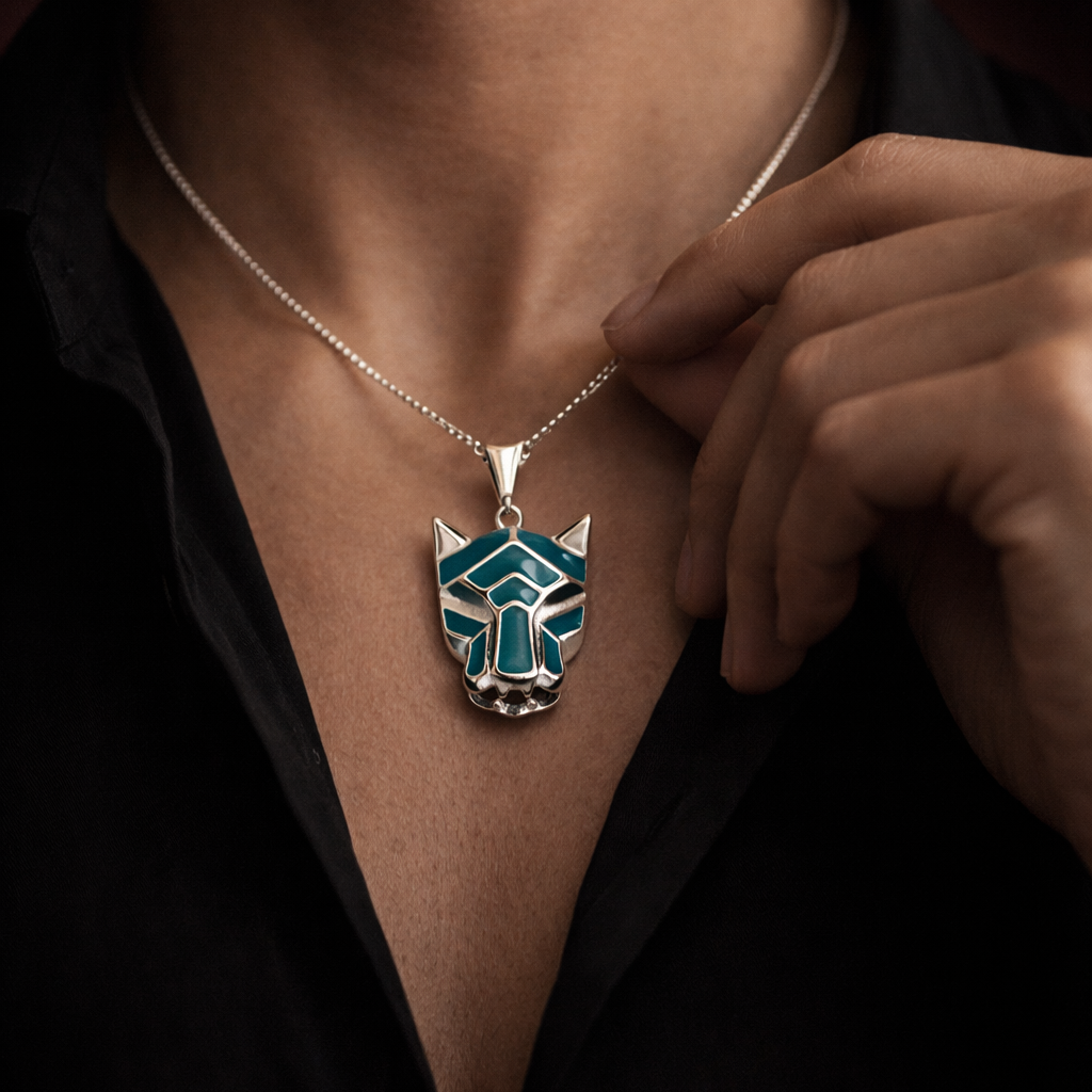 Turquoise Beast Mask Pendant – Ruaab Exclusive 925 Silver
