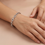 Geometric Link Diamond Bracelet – 925 Silver